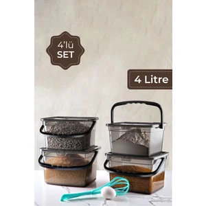 Pd Home 4lü Kare Un Bakliyat Kabı 4 Litre Saklama Kutusu Antrasit