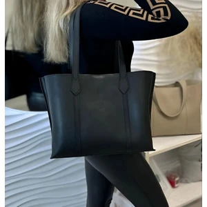 Çıtçıtlı ve Fermaurlu Suni Deri Büyük Boy Kadın El ve Omuz Çantası