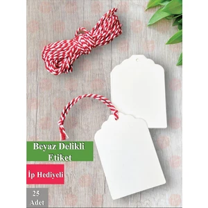 Tuğset Etiket Beyaz Delikli Etiket Ürün Etiketi 25 Adet / Kırmızı Beyaz  Ip Hediyeli -  Davetiye Isim Etiketi - Not Kartı Product TAG-T948