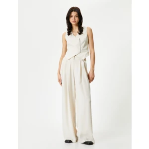 Blazer Yelek Anvelop Fermuar Detaylı V Yaka Fleto Cepli