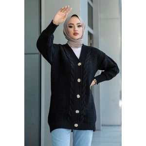 Kadın Triko Hırka Akrilik iplik 80 cm Saç Örgülü Siyah