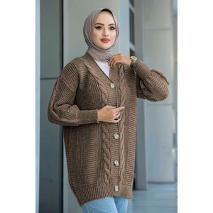 Kadın Triko Hırka Akrilik iplik 80 cm Saç Örgülü Vizon