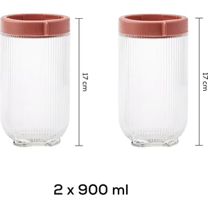 Ribbed 2'li Cam Kavanoz Saklama Kabı 900 ml
