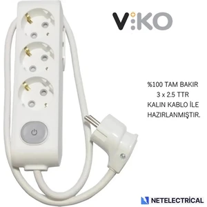 Multi-Let 3'lü 5 Metre Anahtarlı Topraklı Çocuk Korumalı Grup Priz (3x2.5 Ttr Tam Bakır Kalın Kablolu)