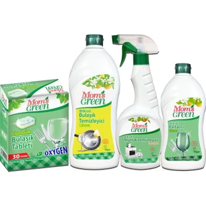 Mom's Green 4'lü Set Ekolojik Bulaşık Tableti , Parlatıcı, Mutfak Temizleyici Sprey, Elde Bulaşık Deterjanı Limon