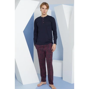 Erkek Uzun Kol Midi Yaka Lacivert Pijama Takımı C9T2N5O6