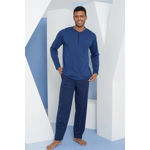 Erkek Uzun Kol Midi Yaka Indigo Pijama Takımı C9T2N5O3