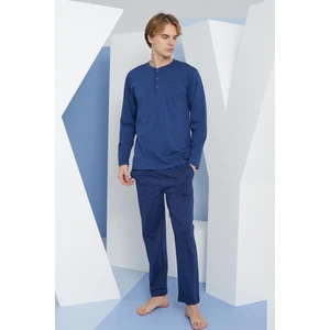 Erkek Uzun Kol Midi Yaka Indigo Pijama Takımı C9T2N5O8
