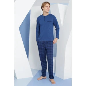 Erkek Uzun Kol Midi Yaka Indigo Pijama Takımı C9T2N2O3