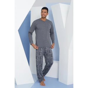Erkek Uzun Kol Midi Yaka Antrasit Pijama Takımı C9T2N5O6