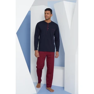 Erkek Uzun Kol Midi Yaka Lacivert Pijama Takımı C9T2N5O8