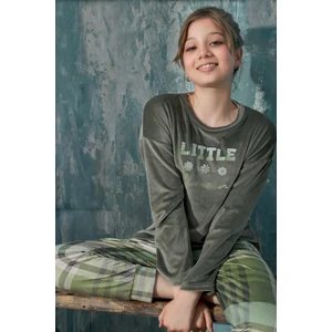 Kız Çocuk Uzun Kol Kadife Yeşil Pijama Takım C1T3N3O53-54