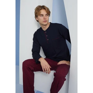 Erkek Uzun Kol Midi Yaka Lacivert Pijama Takımı C9T2N5O3