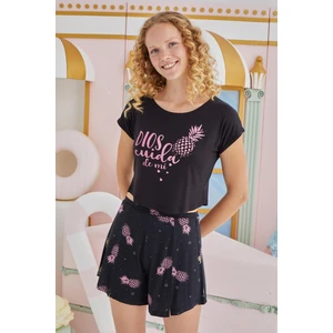 Kadın Kısa Kol Siyah Şortlu Pijama Takım C9T1N851