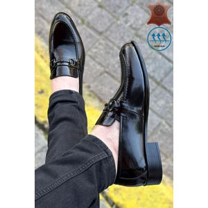 Big King Siyah  Deri Rugan Tokalı Erkek Klasik Ayakkabı