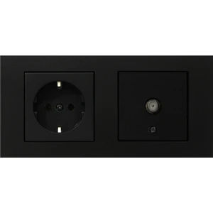Grano Siyah 2'li Set Topraklı Priz ve F Konnektör Uydu Priz Set
