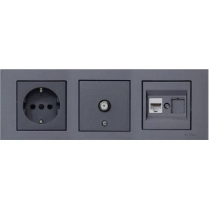 Grano Füme 3'lü Set Topraklı Priz, F Konnektör ve Cat5 Data Priz Set