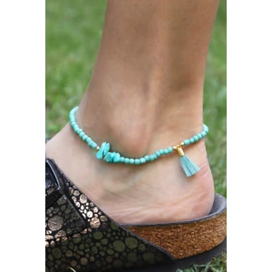 Sose Moda Turkuaz Püskül Detaylı Boncuk Halhal