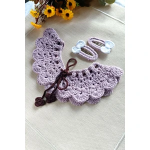 D&D Concept Kız Çocuk Bebek Organik Yakalık El Örgüsü Çıtçıtlı Toka 2 Li Set Lila Beyaz 0 - 5 Yaş