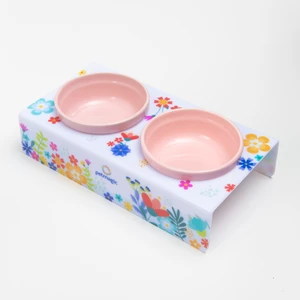 Akrilik Pleksi Evcil Hayvan Pembe Seramik Kaseli Kedi ve Köpek Mama Su Kabı-Beyaz Bahar