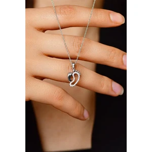 Roza Silver Zirkon Taşlı Rodyum Anne Bebek Ayak Izi Gümüş Kolye