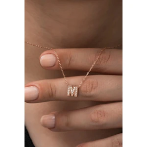 925 Ayar Harf Kolye 3 Boyutlu M Harfi Kadın Gümüş Kolye
