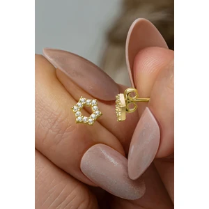 925 Ayar Gümüş Gold Kaplama Minimal Altıgen Model Küpe