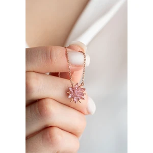 925 Ayar Gümüş Pembe Taşlı Lotus Çiçeği Kolye