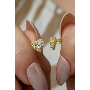 925 Ayar Gümüş Gold Kaplama Minik Tektaş Kalp  Küpe