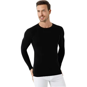 Siyah Erkek Tişört Uzun Kollu Fanila Regular Fit Bisiklet Yaka %100 Pamuk