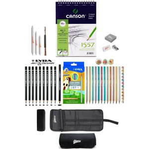 Canson A5 Eskiz Defteri 120 gr Karakalem ve Lyra 12'li Super Ferby Metalik Paket Çizim Eskiz Seti