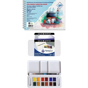 Art Liva Sanatsal Resim Defteri 250 gr A5 (Sulu Teknik) Daler Rowney Aquafine Sulu Boya Seti 12'li