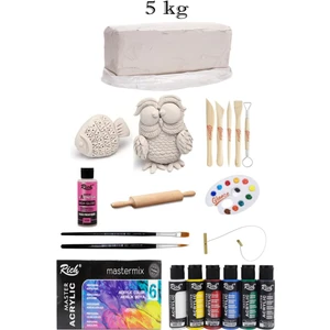 Vakumlu Çamuru Beyaz 5 kg Rich Master Mix 60CC Akrilik 6'lı Canlı Renk Seramik Başlangıç Seti