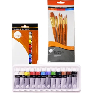 Daler Rowney Simply Akrilik Boya Seti 12X12 ml Daler Rowney Fırça Seti 7li