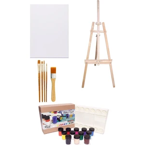 Ayaklı Şövale 35X50 cm Tuval Şişeli Palet 25X12 ml Akrilik Seti