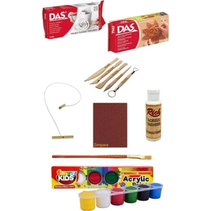 Das Beyaz Kahve Seramik Kili 2X500GR Funnykids 15 ml Akrilik 6lı Vernik Zımpara Hamur Kesme Teli Set