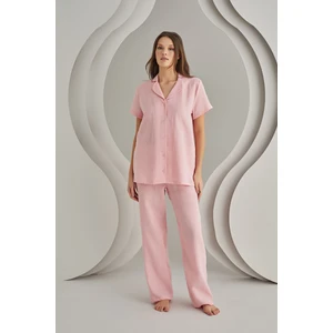 Nbb Pembe Muslin Önden Düğmeli Pijama Takımı