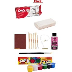 Das Beyaz Seramik Kili 500 gr Rich Funny Kids 15 ml Akrilik 6 Lı Vernik Zımpara Hamur Kesme Teli Set