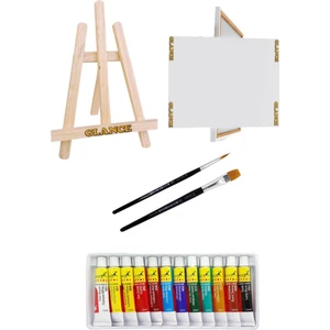 Şövale Mini+Tuval 25X35+ Academy Akrilik Boya Seti 12X12 Ml+Fırça Set