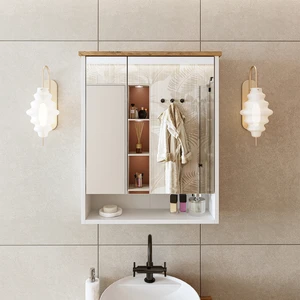 Banos Banyo Kulpsuz 2 Kapaklı Mat Beyaz Mdf 62 cm Aynalı Banyo Üst Dolabı
