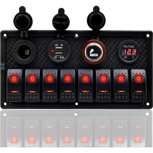 Switch Panel 8'li +Usb+Plastik Çakmaklık+ Çakmak+ Voltmetre Kırmızı