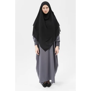 Hazır Pratik Şifon Üç Katlı Peçeli Üçgen Hac Umre Şalı Sufle Hijab Nikap - Siyah