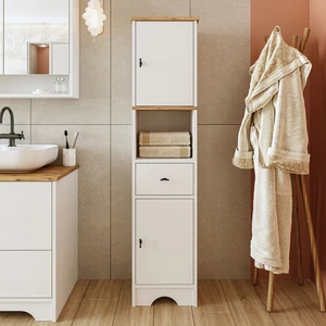 Banyo Dolabı Mdf 155 x 35 cm Çekmeceli Banyo Boy Dolabı Mat Beyaz