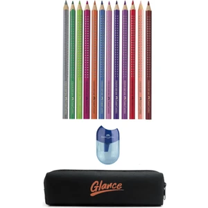 Faber-Castell Grip Kuru Boya Kalemi 12'li Faber-Castell Mini Apple Kalemtraş Kalemlik Seti