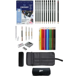 Canson Resim Defteri A5 200 gr Faber-Castell Grip Boya Kalemi Çantalı Çizim Eskiz Seti