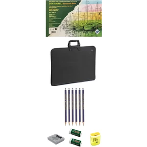 Art Liva-Proje Çantası 35X50-FABERCASTELL Dereceli Kalem 6'lı Set-Silgi-Kalemtraş-Sanat Seti 12PARÇA