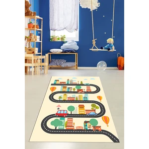 Evdeya Kaymaz Taban Yıkanabilir Trafik Araba Eğlendirici Çocuk Odası Oyun Halısı, Çocuk-18-Krem,