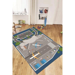 Evdeya Havalimanı Uçak Temalı Eğitici Eğkendirici Çocuk Odası Oyun Halısı, Çocuk-50-Mavi,