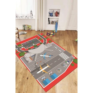 Evdeya Havalimanı Uçak Temalı Eğitici Eğkendirici Çocuk Odası Oyun Halısı, Çocuk-50-Kırmızı,