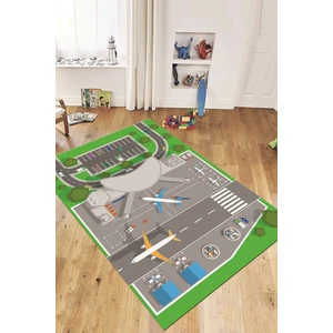 Evdeya Havalimanı Uçak Temalı Eğitici Eğkendirici Çocuk Odası Oyun Halısı, Çocuk-50-Yeşil,